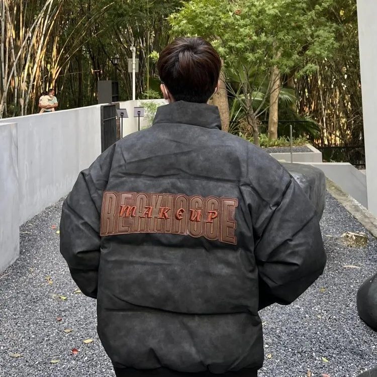 

Свободный мужской хлопковый пуховый джет оверсайз, осень-зима, большой размер 250, джет из искусственной кожи с вышивкой, модный молодежный