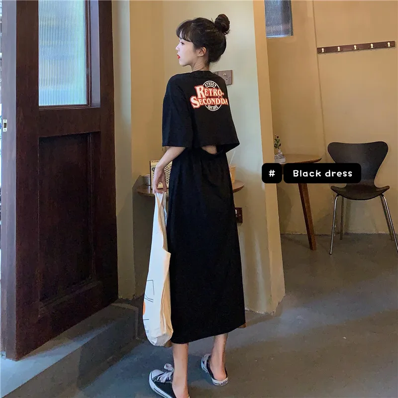 痩身サマードレスプラスサイズカジュアルファッショナブルな婦人服お腹カバーおしゃれな袖口ハーフスリーブドレス