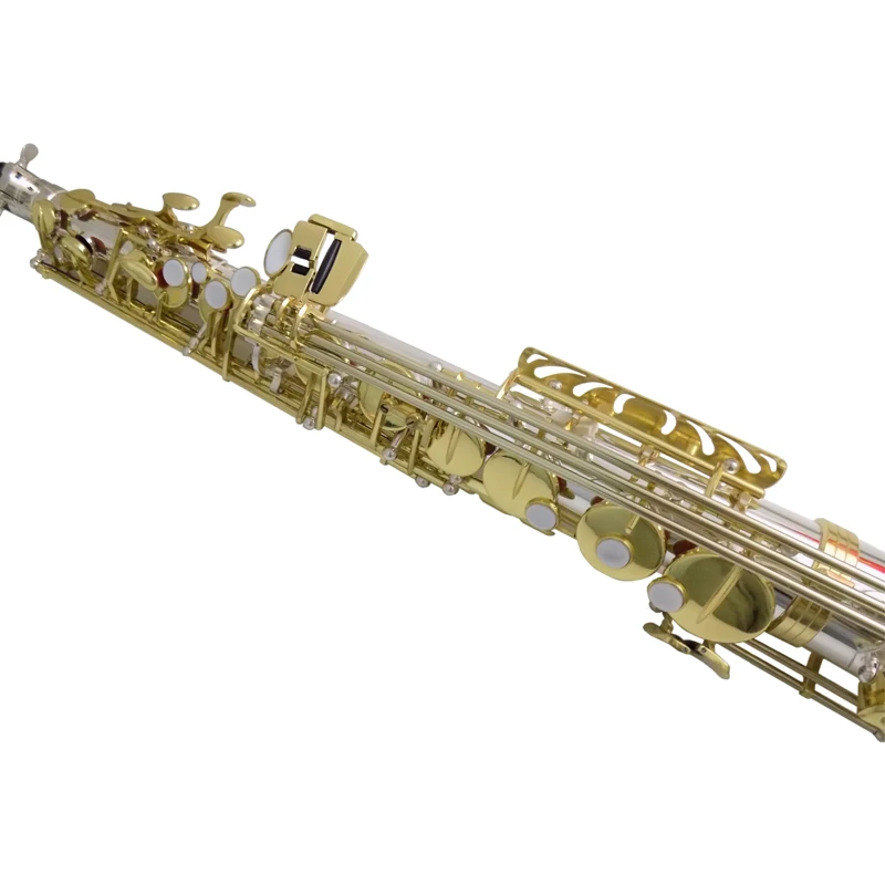 Eb Alto Saxophone Musical Instruments Straight Sax Silver Plated Body Gold Keys with Case