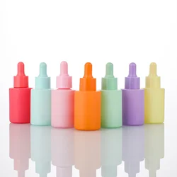 5PCS  Glass Dropper Bottle Small Flat Shoulder Glass Dropper Bottles Macarone Frosted Essential Oil Dropper Serum Containers