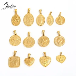 Joolim Jewelry Wholesale No Fade Fashion Vintage Portrait Coin Cross Angel Hearts Single Stainless Steel Pendant Gift For Women