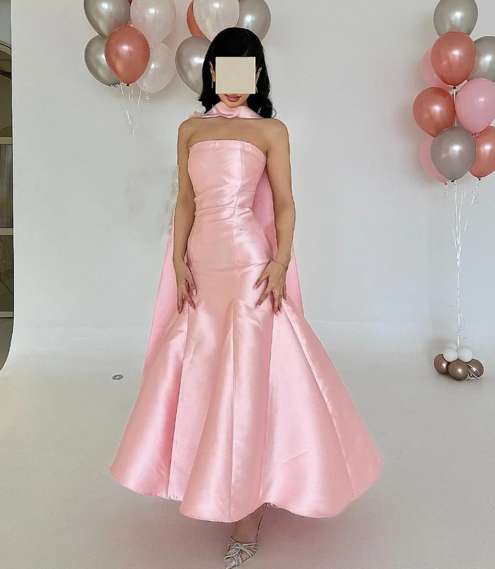 Customized Classic Mermaid Strapless Midi Dresses Prom Dresses Exquisite Modern Style Pastrol Unisex Chinese Style Formal Casual