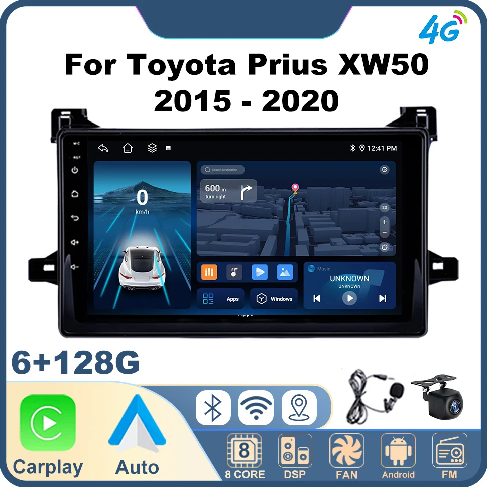 2Din Android Car Radio for Toyota Prius XW50 2015 - 2020 Stereo Carplay Auto GPS Multimedia Player Car Stereo and Speaker Combo