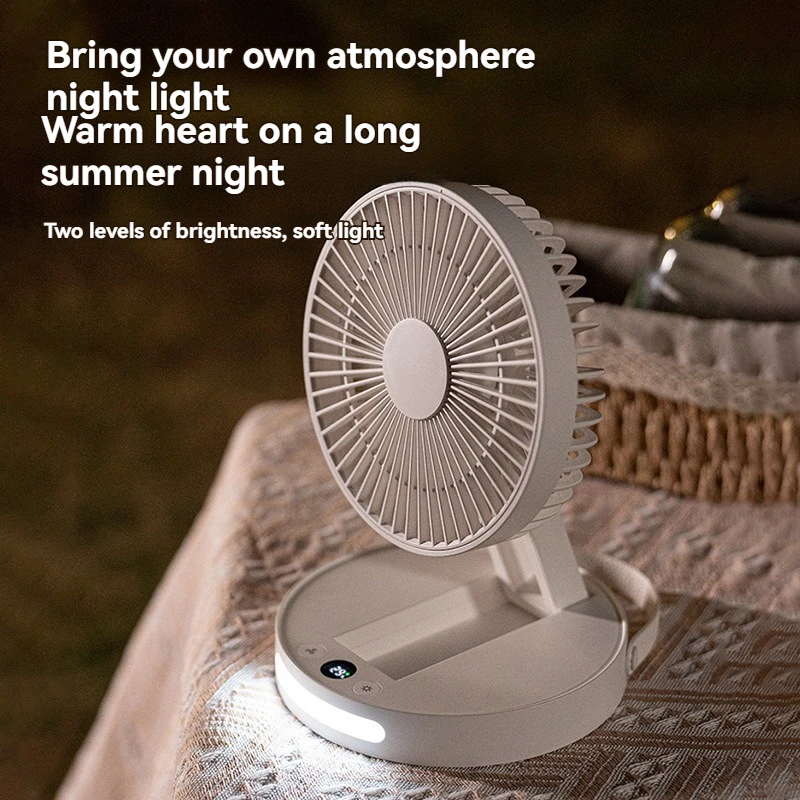 Składany wentylator biurkowy z ładowaniem USB, przenośny schowek, wentylator podłogowy, cyfrowy wyświetlacz z lampką nocną, wentylator ręczny 3600 mah,