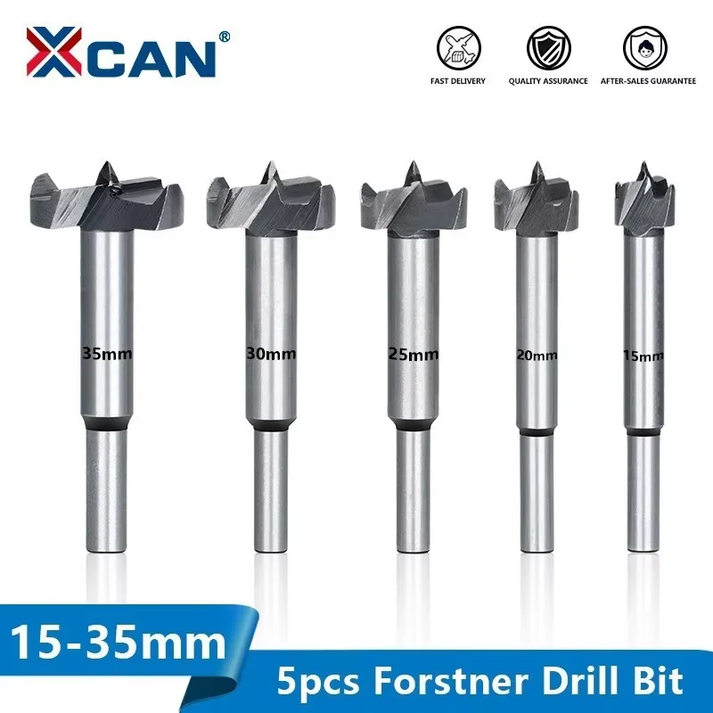

XCAN 5pcs Forstner Drill Bits 15/20/25/30/35mm Self Centering Hole Saw Cutter Wood Hole Drilling Bits Power Tools Accessories
