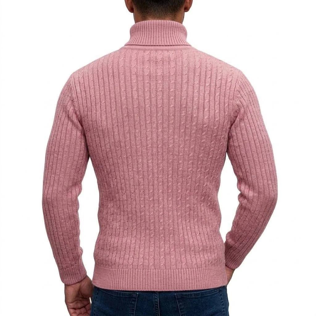 Neuer Herren-Rollkragenpullover, lässiger Zopfstrickpullover, hoher Kragen, lange Ärmel, warme Winterpullover für Männer, schmal geschnittene Oberteile. – Detail 12