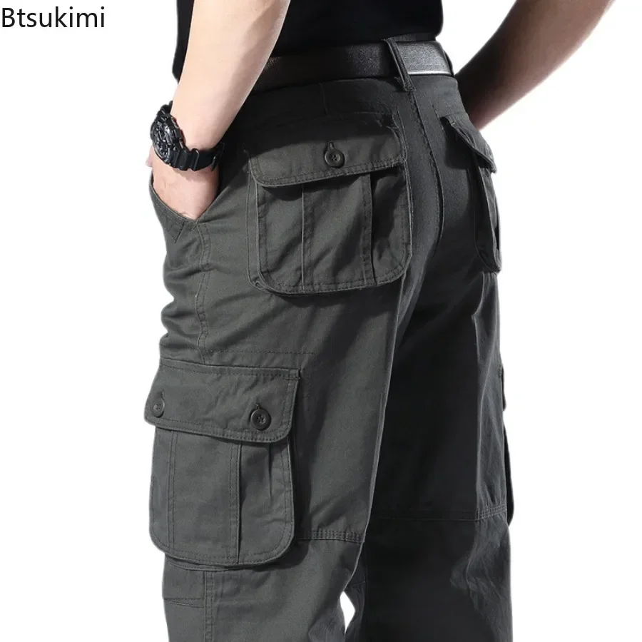 New 2025 Men's Cargo Pants Multi-pocket Casual Pure Cotton Straight Pants Man Hip Hop Streetwear Fashion Loose Sweatpant for Men