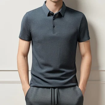 New Men's Business Casual Short Sleeved Bone Flower Solid Color POLO Shirt Fashion Breathable Comfortable Summer Versatile Top 5