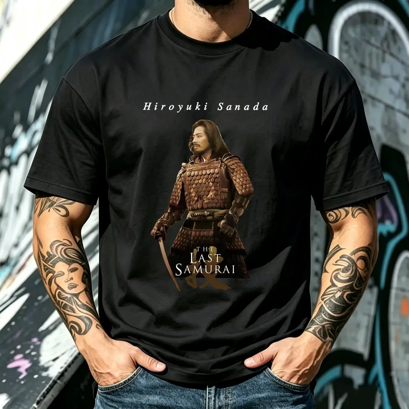 washed T Shirt The Last Samurai v1 Hiroyuki Sanada black movie poster all sizes S 5XL vintage Washed Breathable