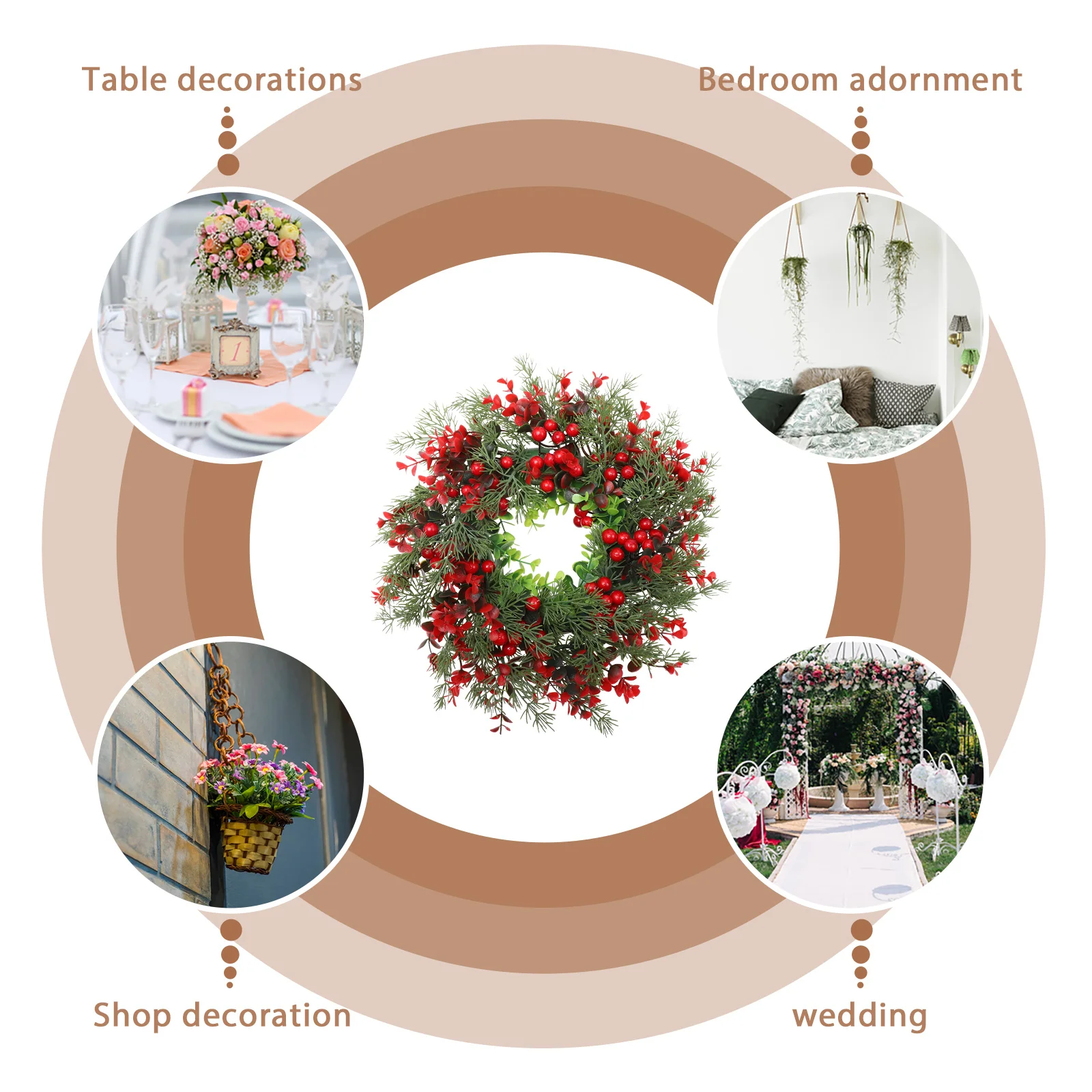 

1Pcs Hanging Garland Decor Xmas Door Pendant Party Wreath Holiday Decoration Lifelike Simulated Festive Atmosphere Enhancer