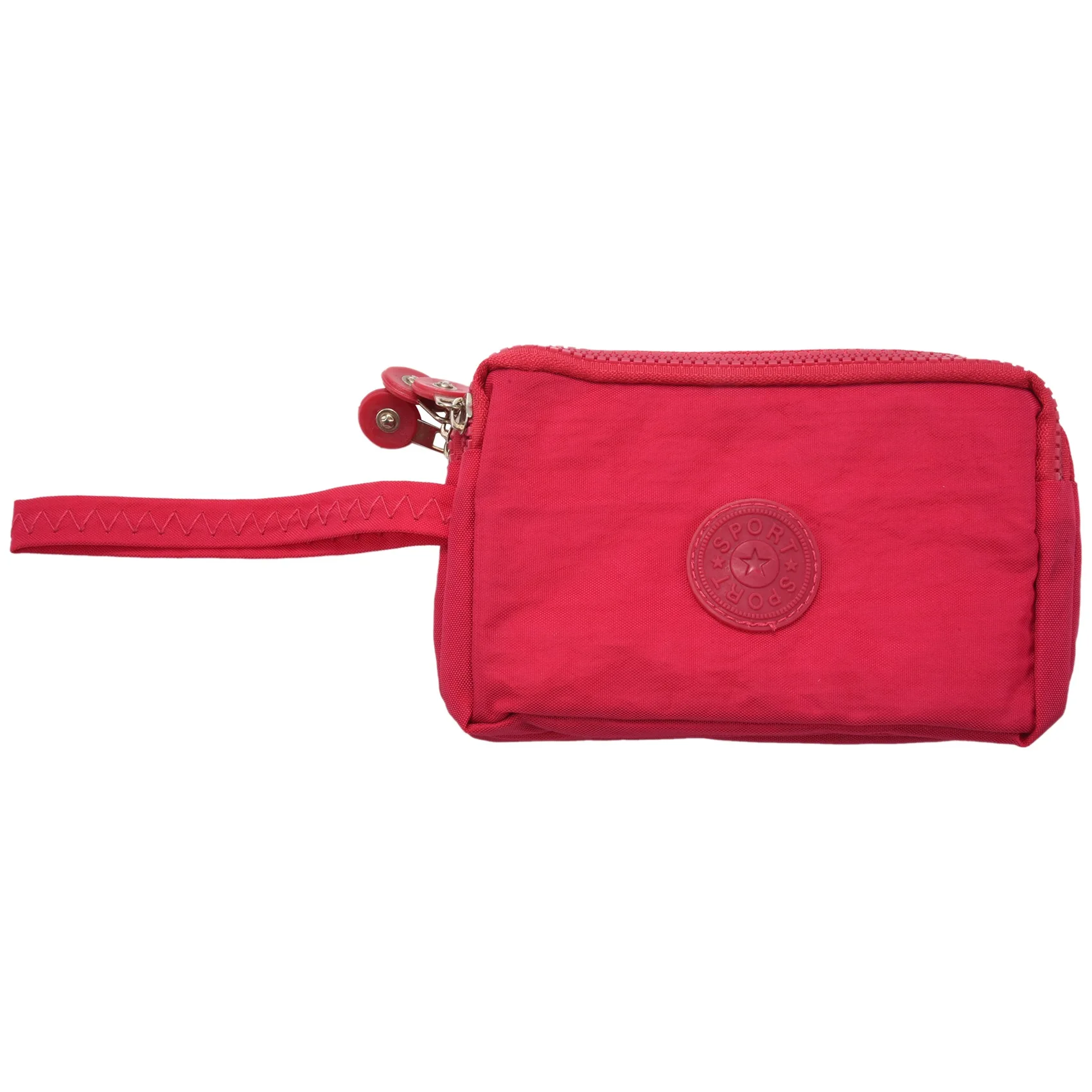 Women Small Wallet Washer Wrinkle Fabric Phone Purse Three Zippers Portable Make Up bag Rose Red