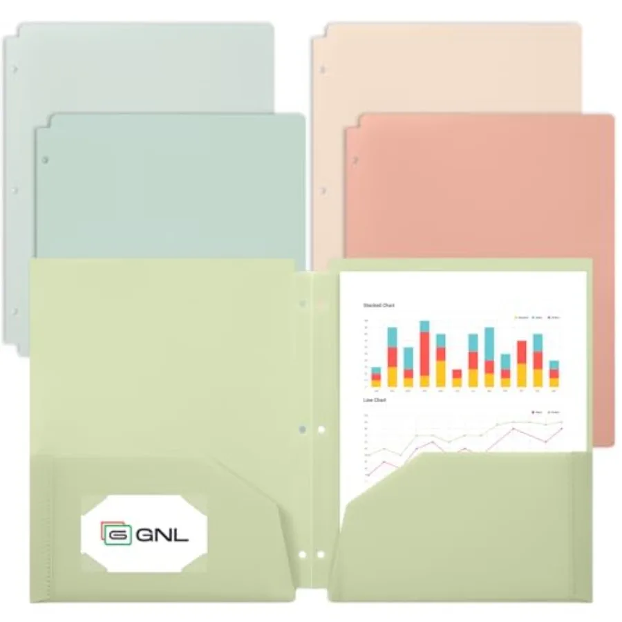 

Plastic Folders with Pockets 3 Hole Punched, Pack of 5, 2 Pocket Folders for 3 Ring Binder Muted, Heavy Duty Binder Folder for