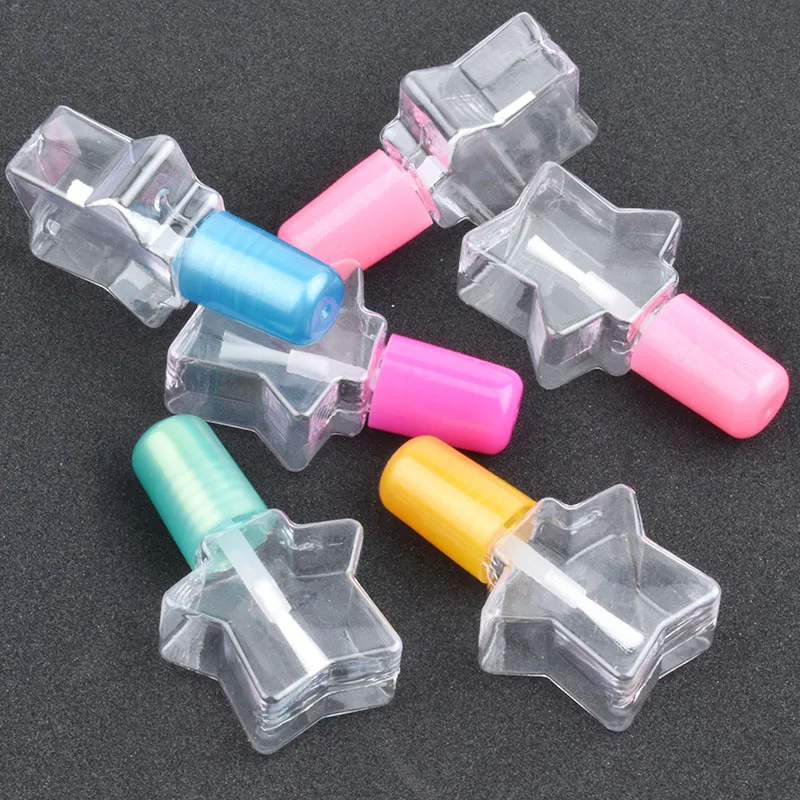 50pcs/Lot 5ml Plastic Star Shape Nail Bottles Clearly Nail Bottles Withe Brush And Candy Lid Cosmetic Packaging