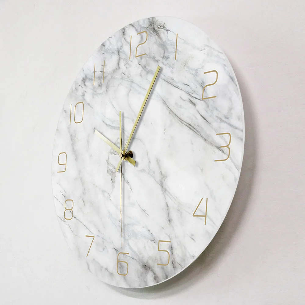 Orologio da parete circolare moderno stampato in marmo bianco da 30 cm