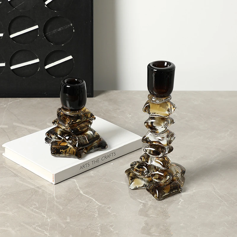 Modern Light Luxury Abstract Art Stackable Candle Holder Glass Ornament for Villa and Hotel Decorative Cabinet Soft Decoration