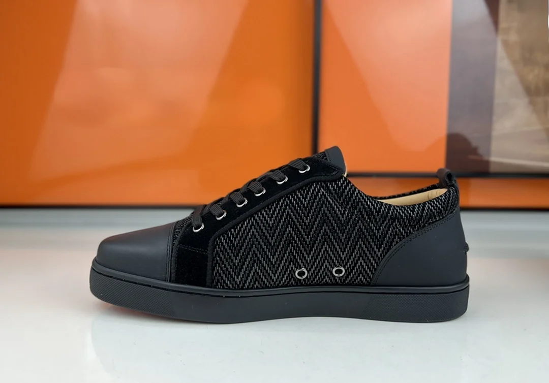 Men's Low Top Black Weave Leather Sneakers Lace Up Rivet Loafers Red Bottom Footwear Daily Casual Walking Boat Shoes SIZE 47