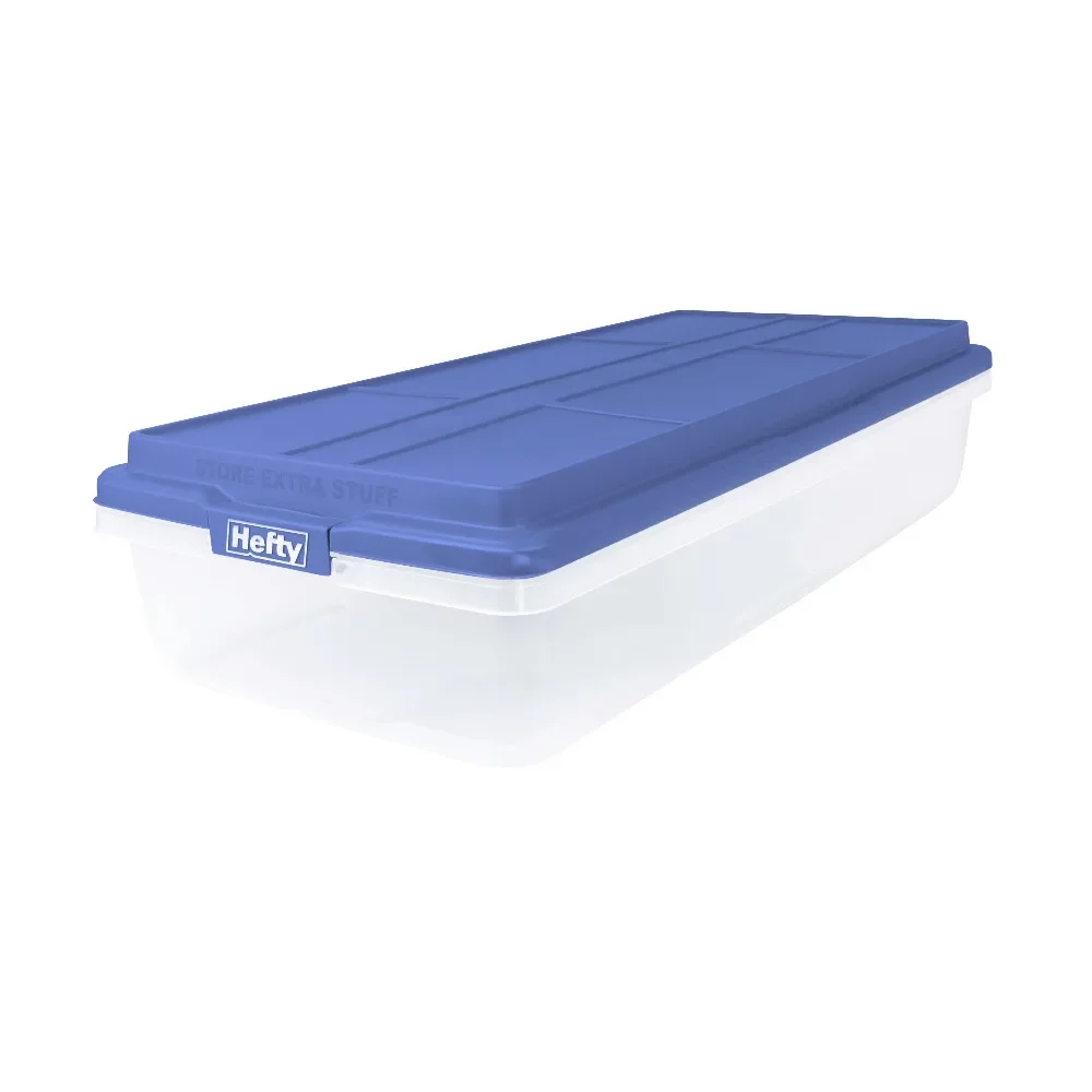 Hefty 63 Qt. Clear Storage Bin with Smoke Blue HI-RISE Lid