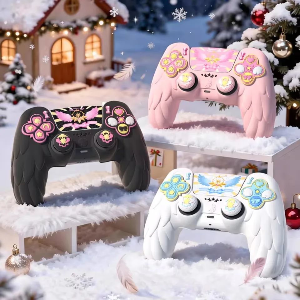 

PlayVital Magic Wings Silicone Cover for PS5 Controller, Soft Anti-Slip Grip Skin with Thumbstick Caps & Stickers - Pink