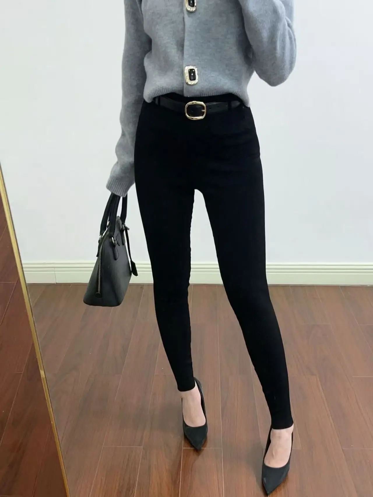 

Bla Classic Knitted Slimming Pure Color Yoga Pants with Belt Autumn New Arrival French Sle High Waist Ladies Trousers