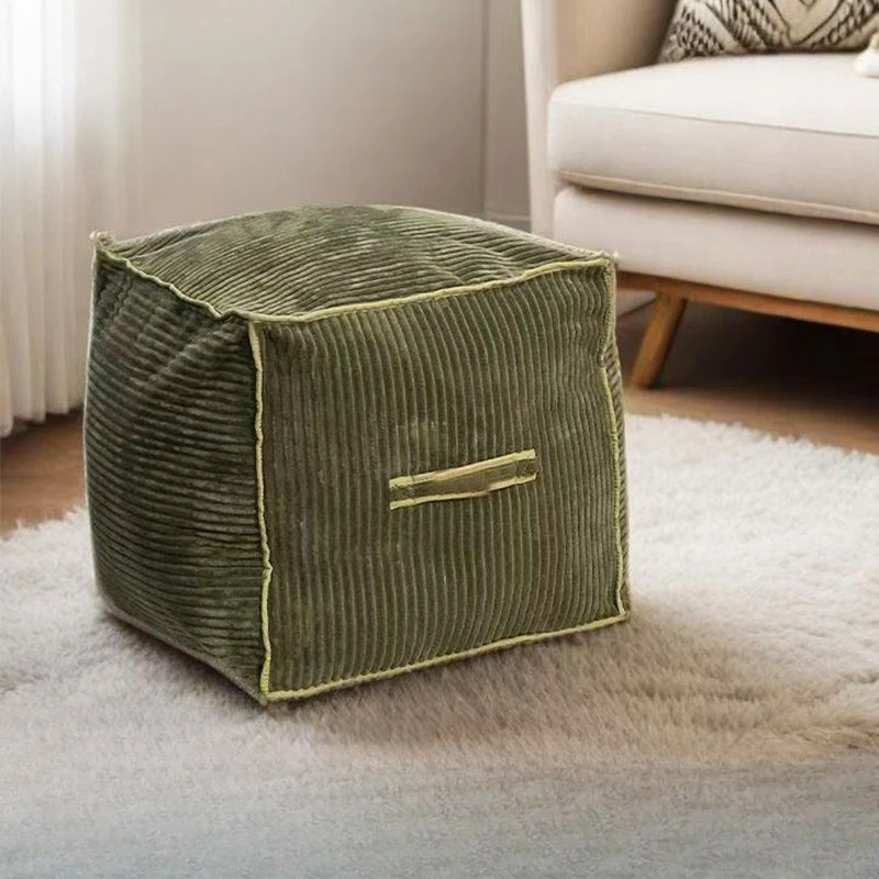 Sofa Footstool Home Corduroy Seat Cushion Cloth Cover Shoe Changing Stool, Fabric Low Stool Footrest Cushion Storage Ottoman