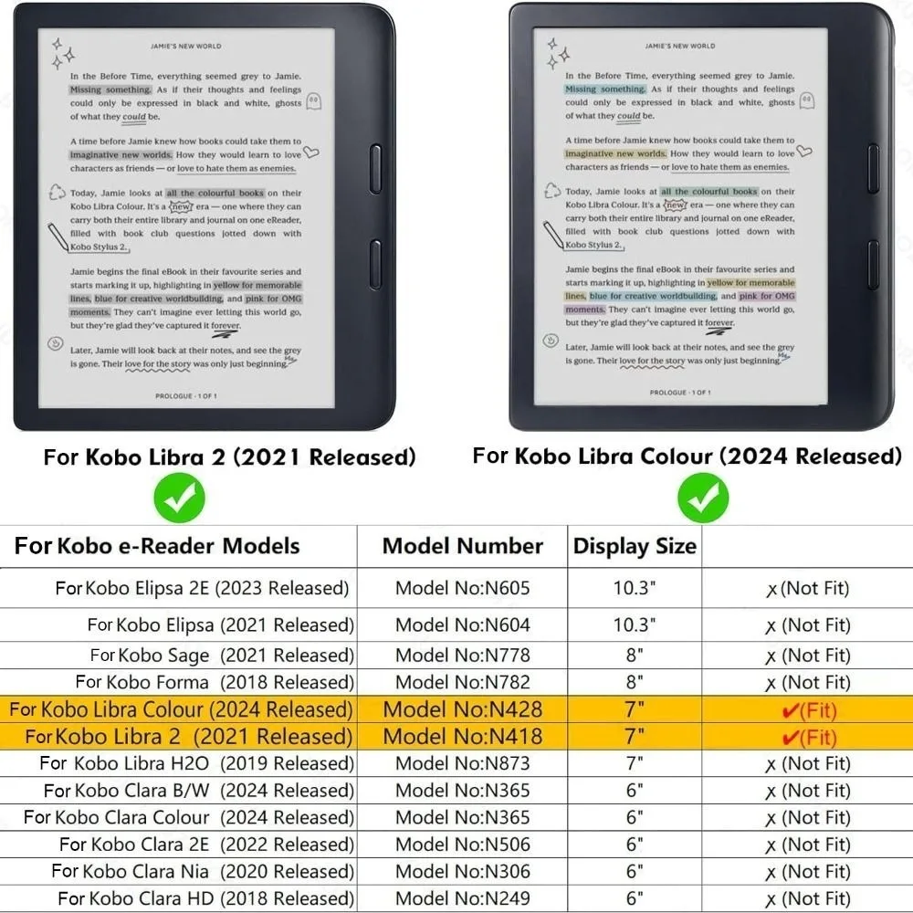 Auto Wake/Sleep Protective Case Magnetic Shockproof Acrylic Back Cover for For KOBO Libra Color/2 7 inch 2024 Released