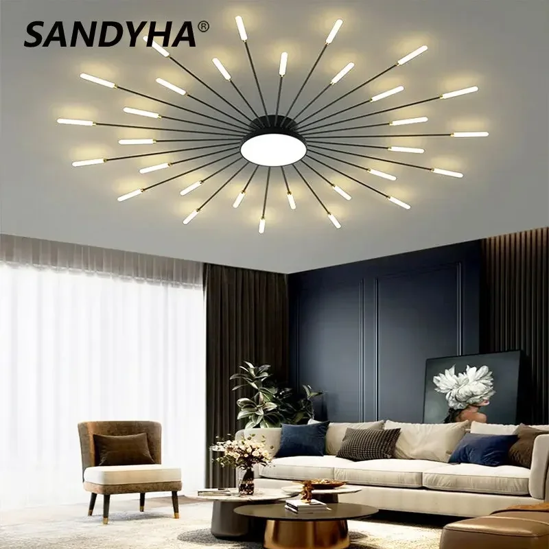 SANDYHA Modern Creative Ceiling Lamp Living Room Bedroom Kitchen Gold Black Fireworks Chandeliers Villa Interior Indoor Lighting