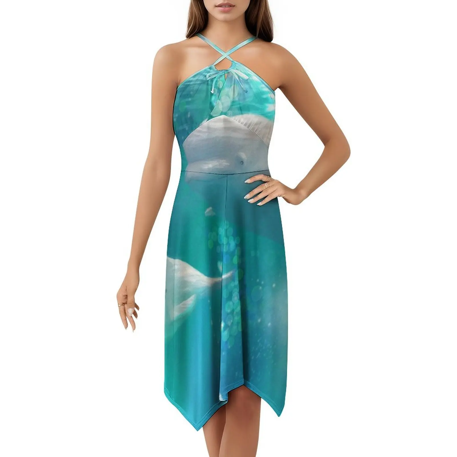 Blue Family Sexy Vacation Dress For Women Beach Party Birthday Mini Dress Whales Whale Undersea Belugas Lemuria Female Clothing