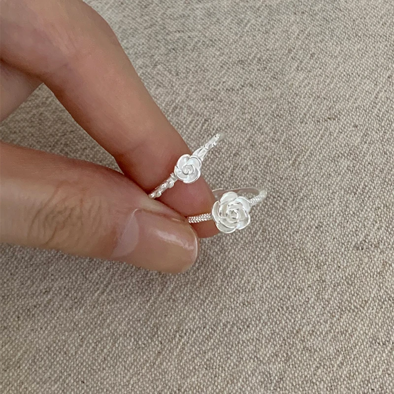S925 Sterling Silver Ring Rose Ring Adjustable For Womens Simple Wear Love Cute Anniversary Birthday Romantic Gift Fine Jewelry