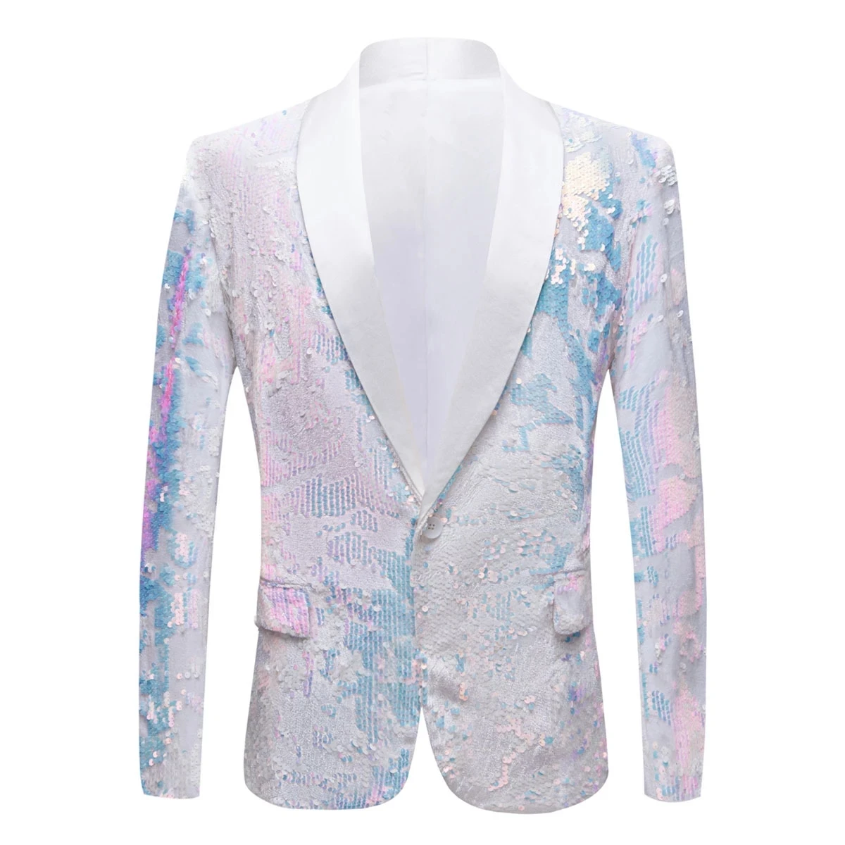 

Modern dance Singer stage show luxury party suit Men Pure White Velvet Fantasy Color Sequins Blazers Sparkly Jacket