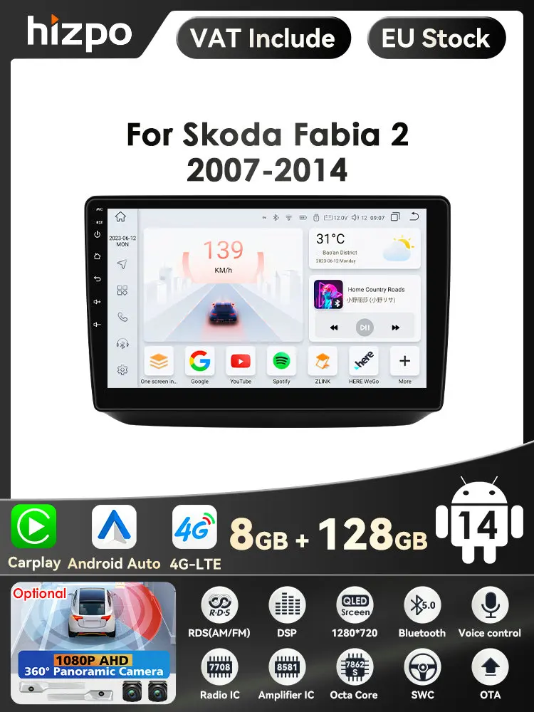 10,1''QLED-Bildschirm 2din Android Autoradio Multimedia-Videoplayer für Skoda Fabia 2 2007-2014 GPS Navi Carplay Auto 4G RDS WIFI AI Intelligente Systeme Autoradio Stereo Snapdragon von Qualcomm