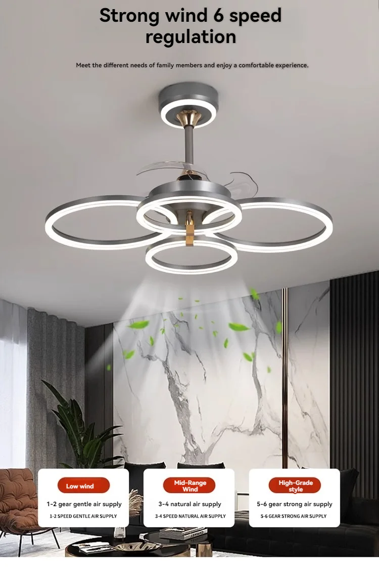 Variable Frequency Bedroom Fan Light Ceiling Fan Light Restaurant Living Room New Nordic Intelligent Invisible Ceiling Fan Lamp