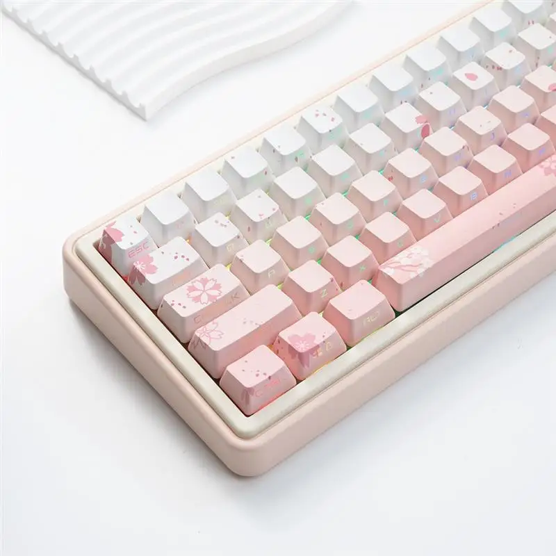 133-key pink cherry blossom side engraved keycaps translucent pbt material OEM highly sublimated 68 75 87 98 104