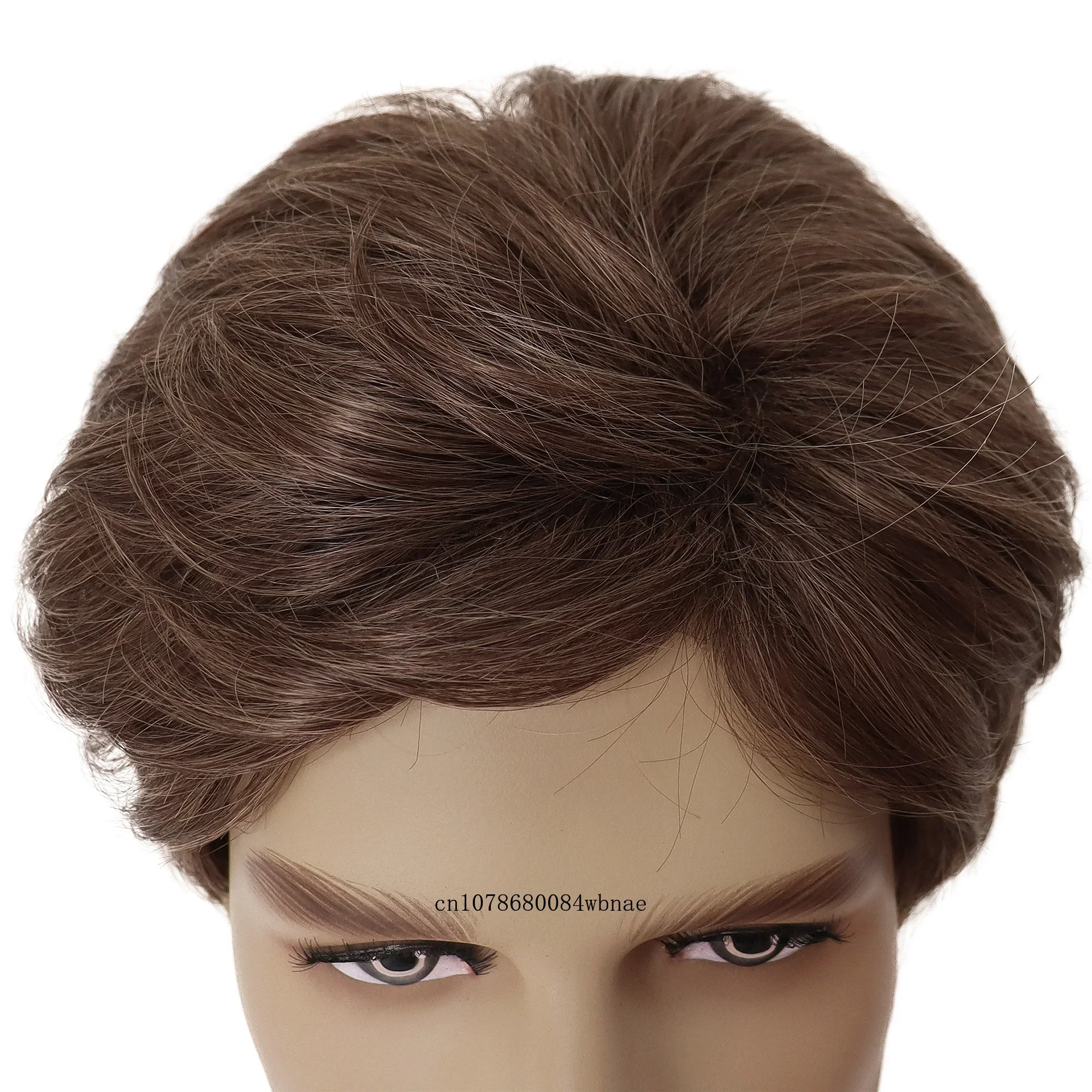 Men's Brown Synthetic Wig Natural Short Handsome Wigs with Bangs for Boys Male Casual Wig Daily Costume Party Heat Resistant