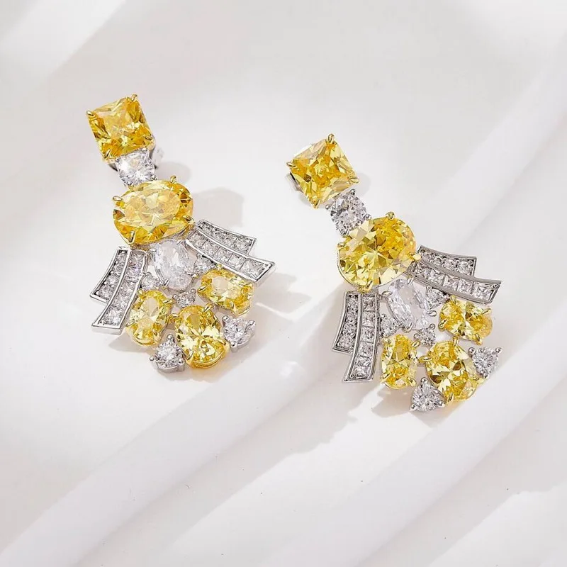 

Europe America Fashion Style High-end Jewellery Women Lady Inlay White Yellow Cubic Zircon 925 Silver Needle Earrings
