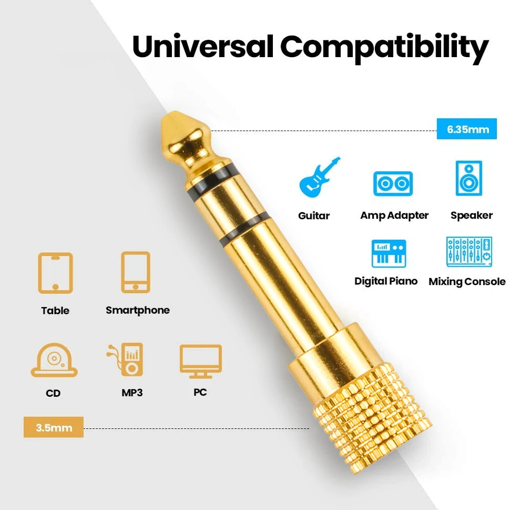 ZOGUO Banhado a Ouro 6.35mm 1/4 Macho para 3.5mm 1/8 Fêmea Stereo Headphone Adaptador Audio plug para Speaker Guitarra Piano Digital