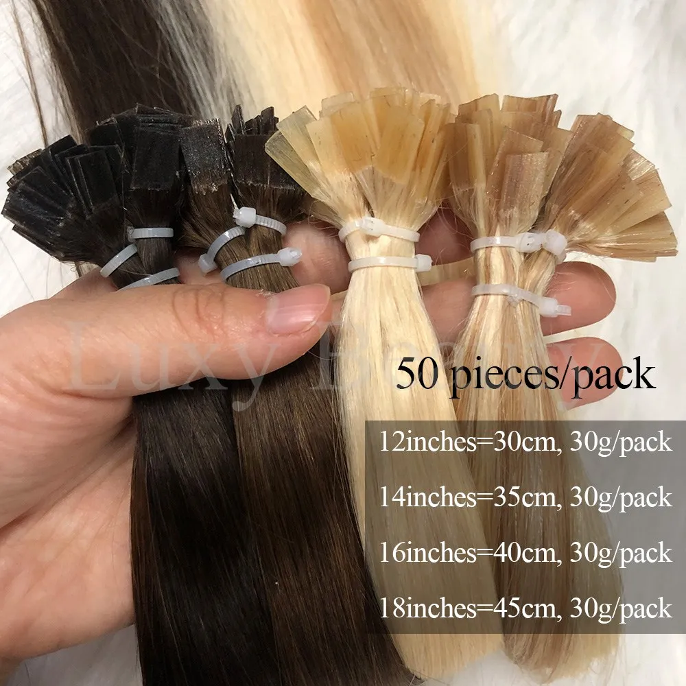 Estensioni dei capelli biondi a punta piatta Capelli umani Punta F Capelli Hot Fushion 50 pz/pacco Balayge Marrone Dritto Punte di cheratina Estensioni dei capelli