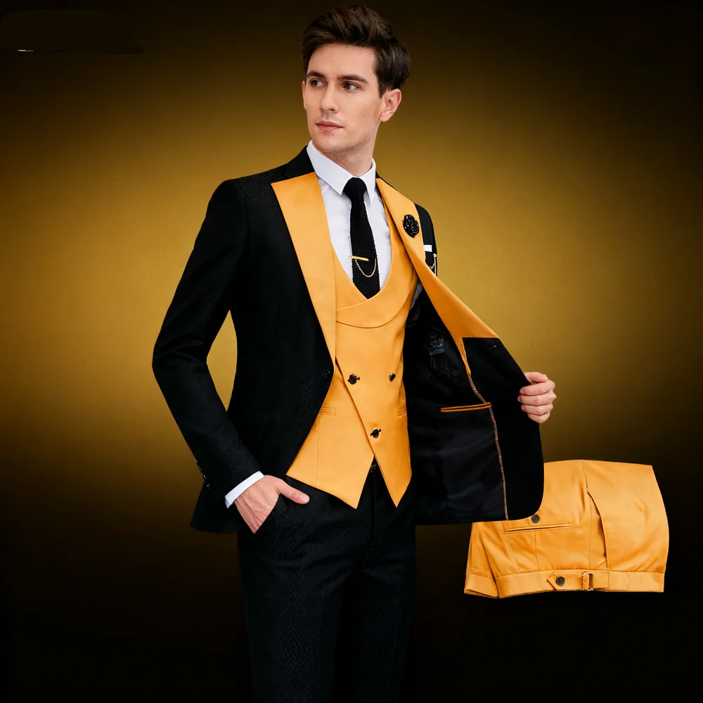 

Мужские костюмы Slim Fit из трех предметов, деловой смокинг жениха для свадебной вечеринки, выпускного вечера, комплект с курткой, жилетом и брюками