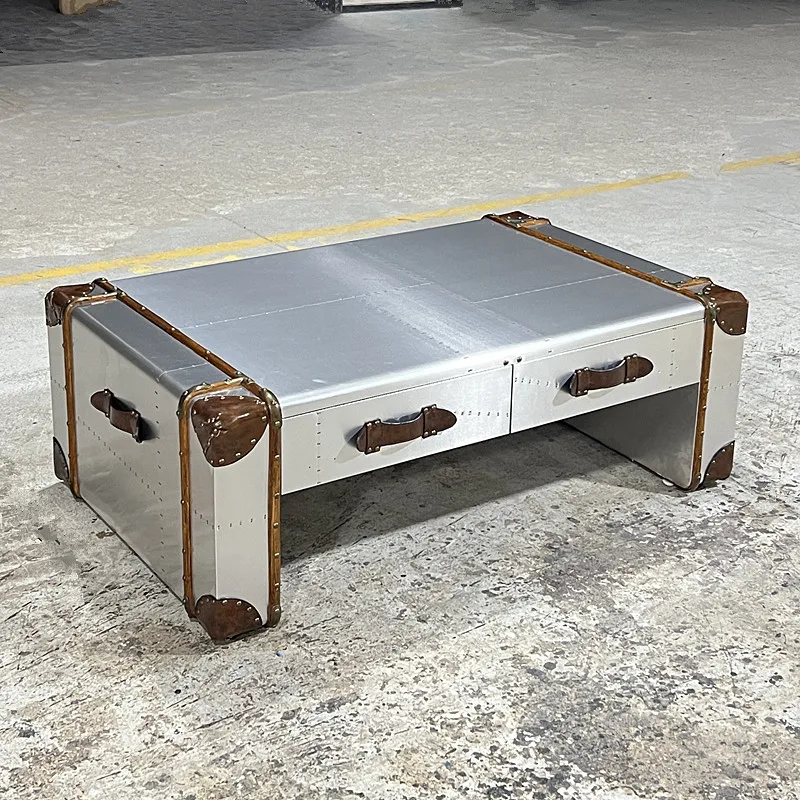 

Industrial style aluminum leather coffee table, storage coffee table box coffee table