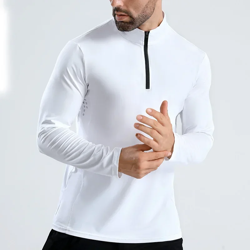 

Men Half Zip Quick Dry Jacket Long Sleeve Standing Collar Top Fitness Running Training Clothes Outdoor Athletic Breathable Tee