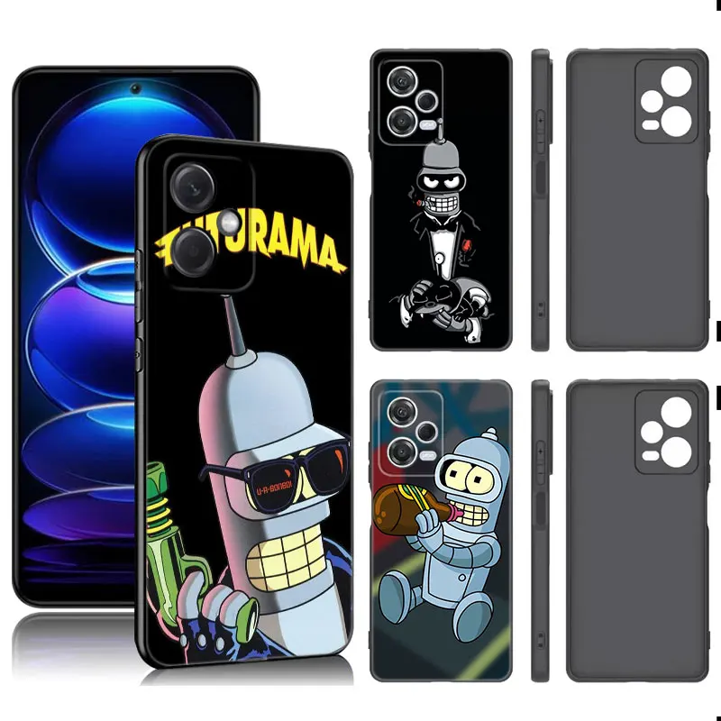 Anime F-Futurama Bender Black Silicone Phone Case For Xiaomi Redmi Note 9 10 11 11S 11T 12 13 Pro 5G Plus 9S 10S 12S