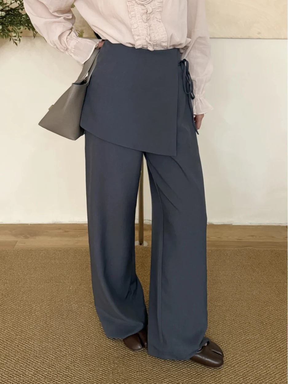 

Серые брюки с высокой талией для женщин, повседневные, струящиеся, длинные, летние, новая модель, большие размеры, модный офисный стиль