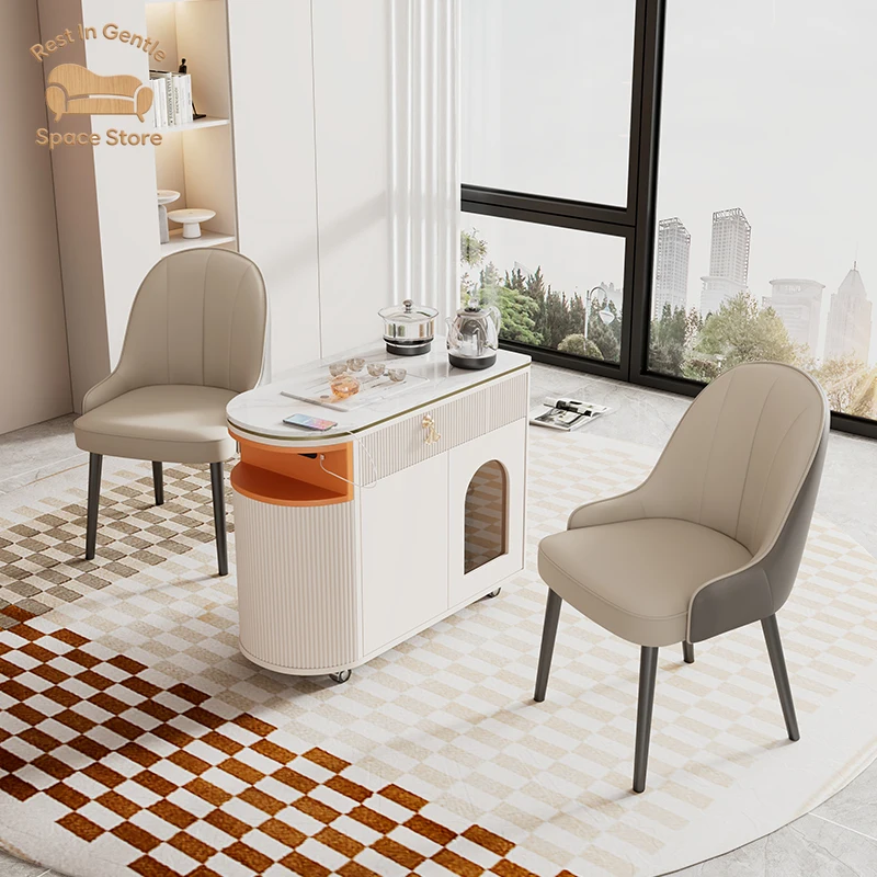 Cream wind movable tea table small household light luxury paint tea table kettle integrated sofa side coffee table balcony