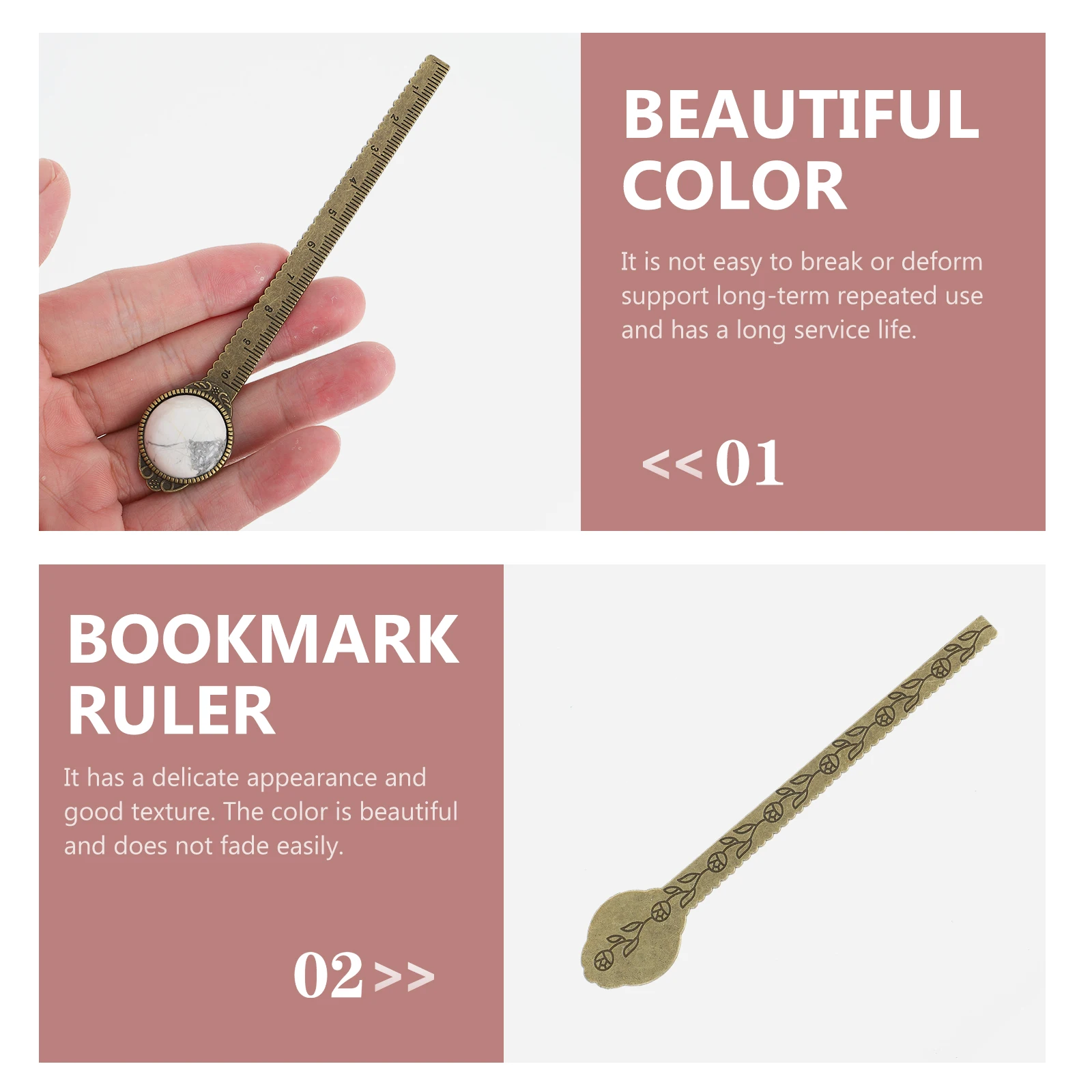 

Retro Book Marker Zinc Alloy Ruler Decorative Stationery Portable Lightweight Not Easy to Break Or Deform Long Life