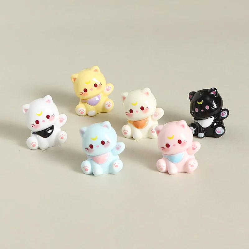 6Pcs Mini Resin Luna Cat Figurines Stereo Cute Kitty Ornaments Desktop Car Decor Handmade DIY Craft Decoration Accessories