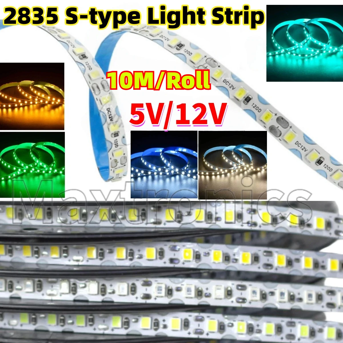 10M/roll SMD2835 S Type LED Strip DC5V/12V 110/120LEDs/m Warm White / Cold White /Blue Flexible LED Rope Ribbon High Bright Tape