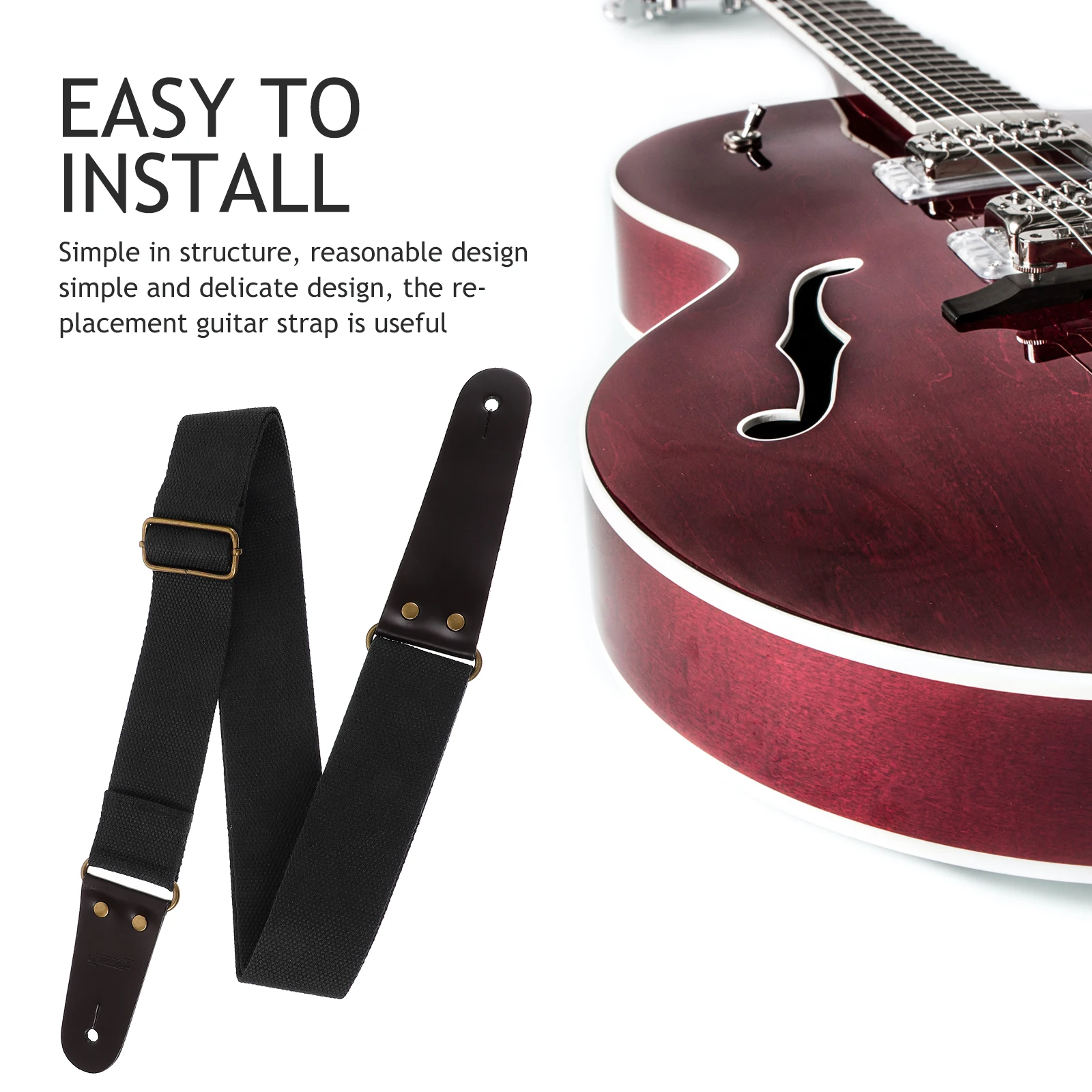 

Guitar Strap Cotton PU Adjustable Replacement Electric Acoustic Bass Decorative Black Shoulder Support Accessories