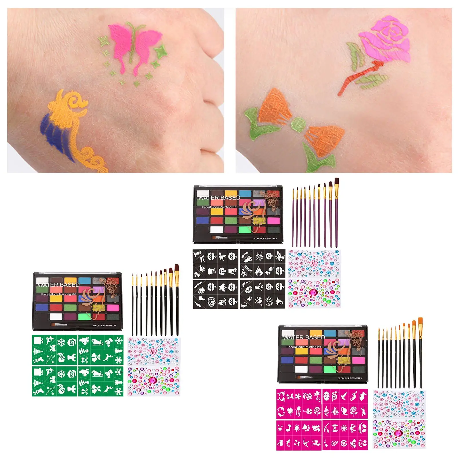 プロフェッショナルフェイスボディペイントキット 30色 敏感肌にも優しい速乾性フェイスペイントパレットセット ファンシーメイクアップコスプレ用