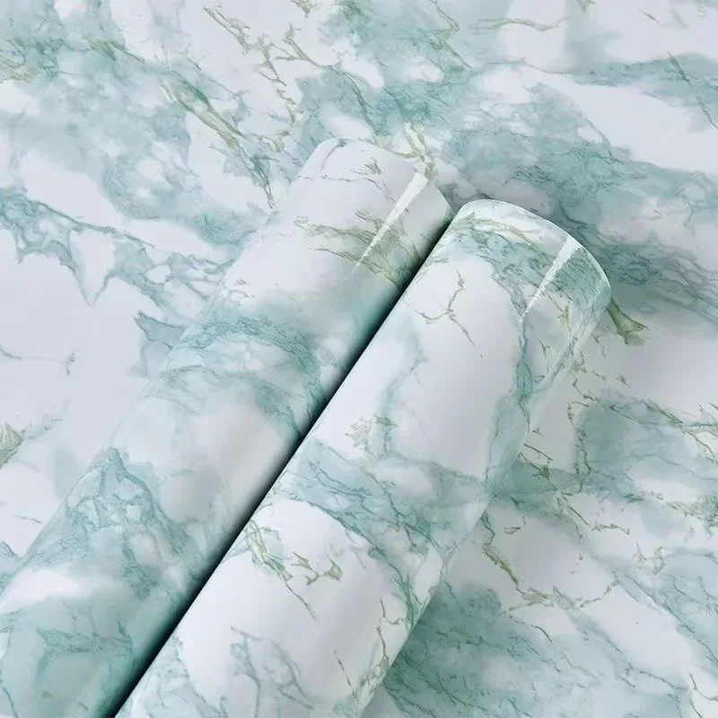 Pink and Green Kitchen Oil Resistant Stickers Marble Patterned Furniture Renovation Background DIY Self-adhesive Wallpaper