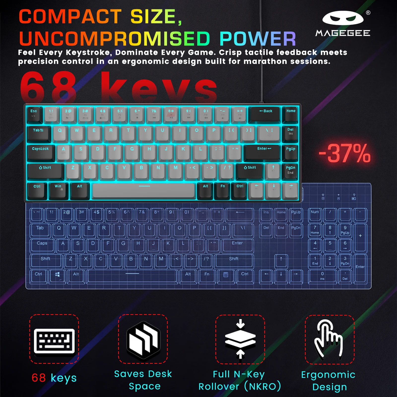 MageGee MK‑Box 60% Mechanisch  - Gaming Console Or Pc recensie en prijs