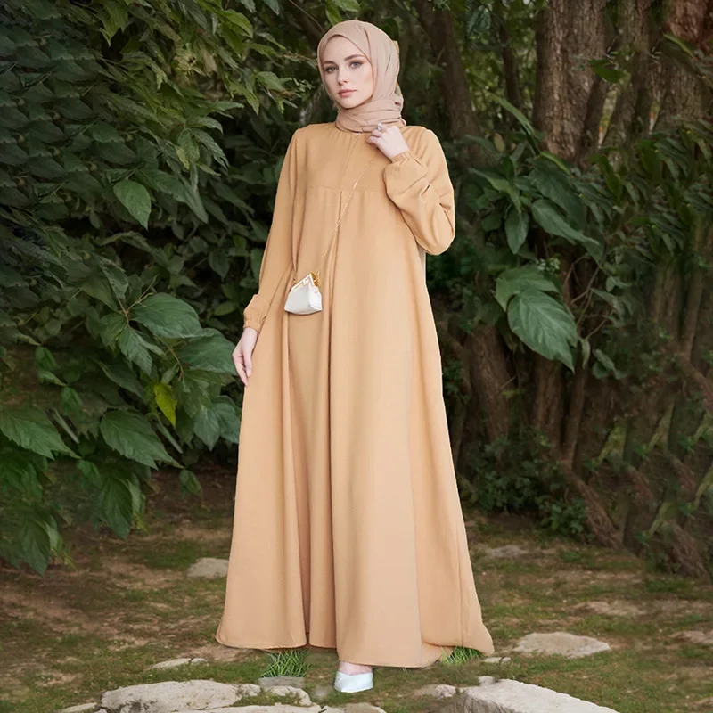 Turkey Arabic Women Dress Solid Muslim Dress Women Long Sleeve Dubai Abaya Islamic Clothing for Women Musulmane Femme Vestidos